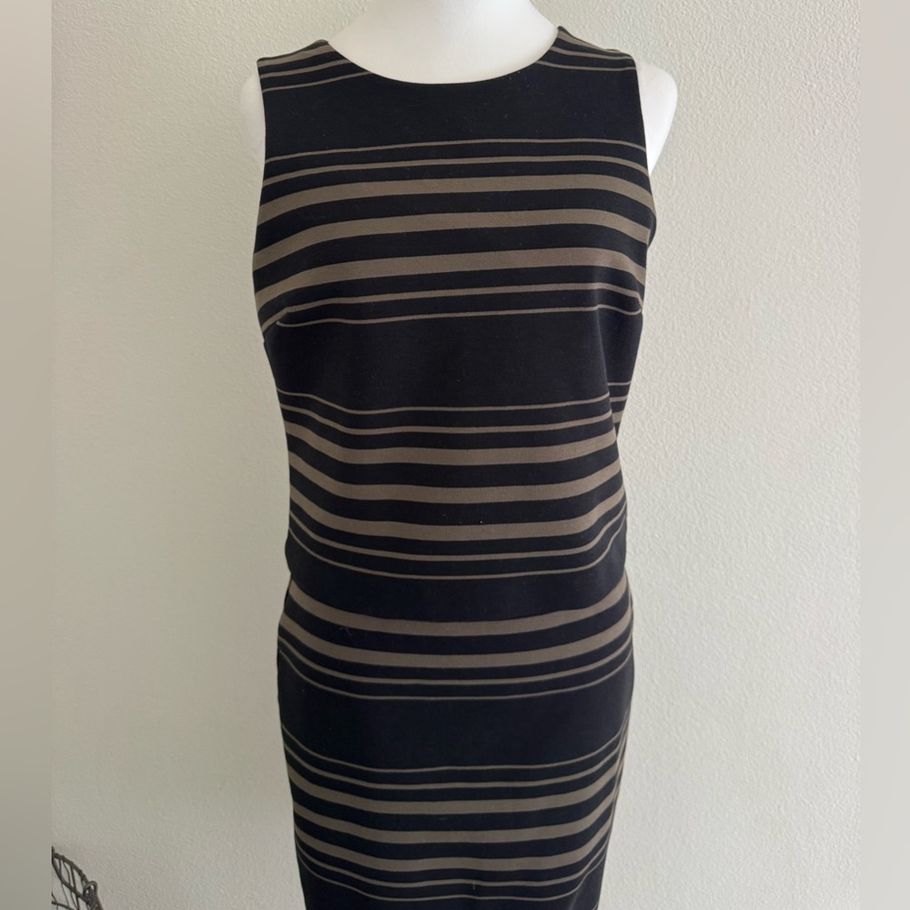 Women's Black and Brown Striped Sleeveless Top & skirt set